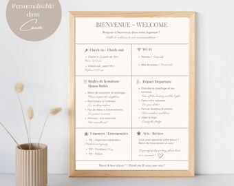 Bilingual French-English Airbnb Poster | Welcome | Seasonal Rental Decorative Poster | House Rules, Wifi | Welcome Sign