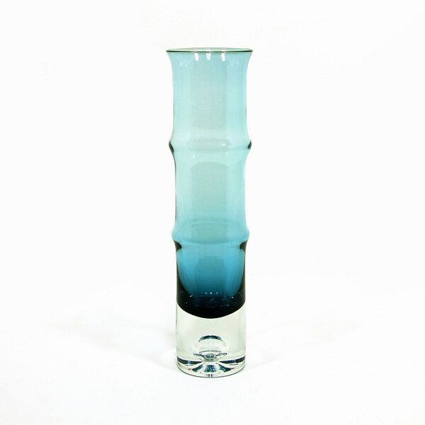 Bo Borgstrom Bamboo Vase, Blue Glass, Mid Century Swedish Design, Bo Borgstrom for Aseda Glasbruk, ca. 1960s
