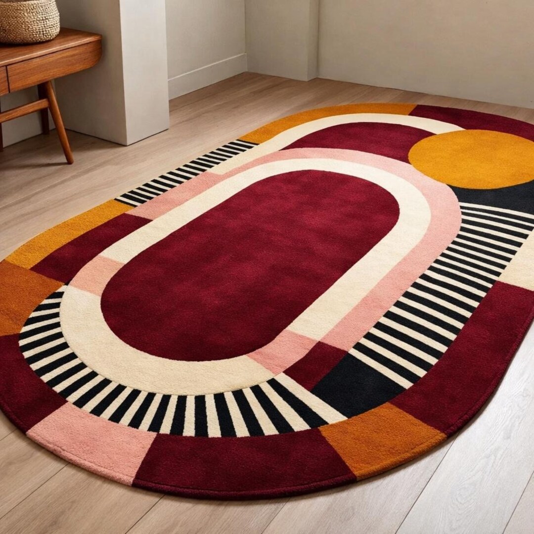 Mid Century Modern Oval Rug Hand Tufted Irregular Wool Rug Modern ...