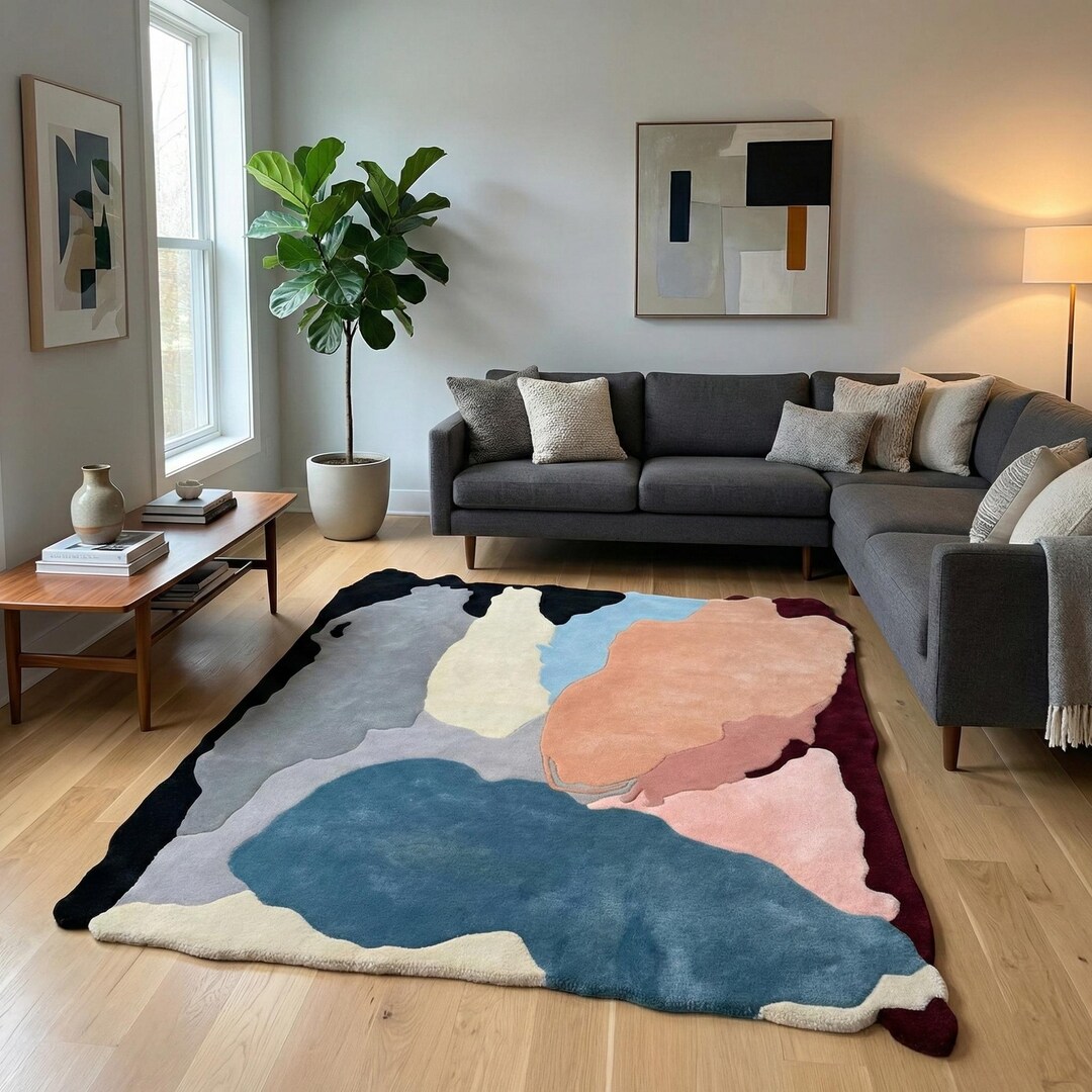 Unique Rug Shapes Modern Abstract Irregular Shape Rug Amoeba Shape Area Rug Multicolor ...