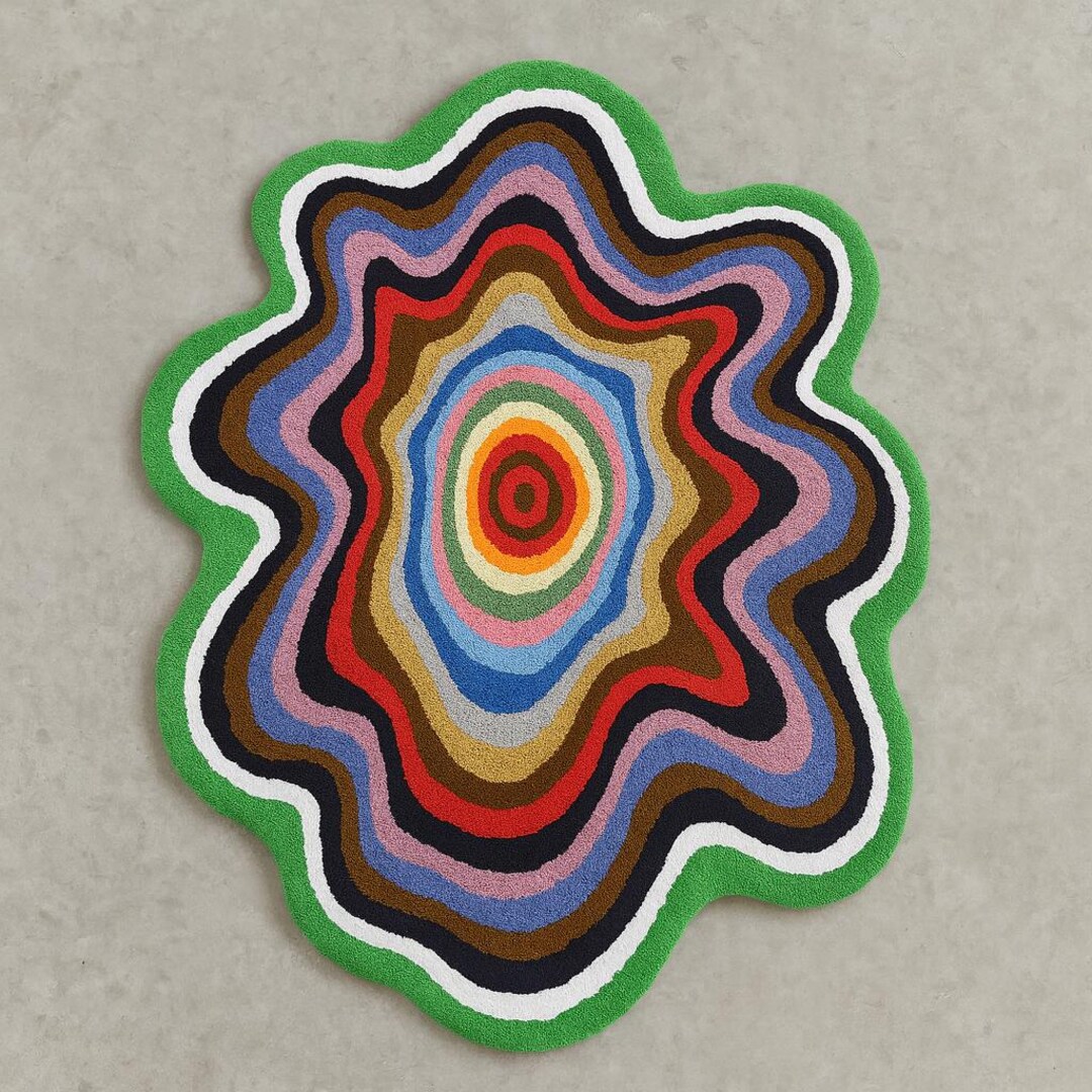 Melting Paint Squiggle Shaped Throw Rug Hand Tufted 100% Wool Handmade ...