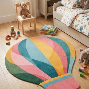 Hot Air Balloon Rug Whimsical Hot Air Balloon Colorful Kids Rug Handmade Wool Area Rug Kids Room Rug Handmade Wool Nursery Carpet Custom Rug