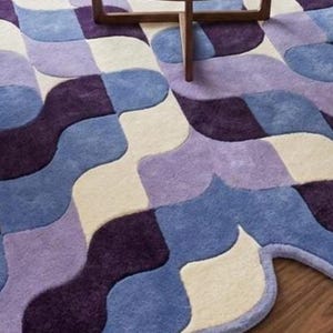 Retro Geometric Wavy Rug Blue Purple Checkerboard Area Rug Modern Abstract Handmade Tufted Rug, Mid Century Home Decor Carpet for Living image 6