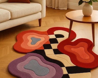 Irregular shaped Hand Tufted Wool Rug Abstract Amoeba Shape Rug Modern Design Rug Unique Rug Home Decor Rug for Living room, Kids Room etc