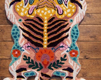 Hand Tufted Tibetan Tiger Rug New Pattern Animal Rug Skin Rug Carpet For Living Room ,Bedroom,Home Decor Rug Anti-Slip Cotton Baking 3x5