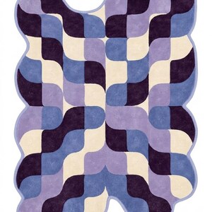Retro Geometric Wavy Rug Blue Purple Checkerboard Area Rug Modern Abstract Handmade Tufted Rug, Mid Century Home Decor Carpet for Living image 8
