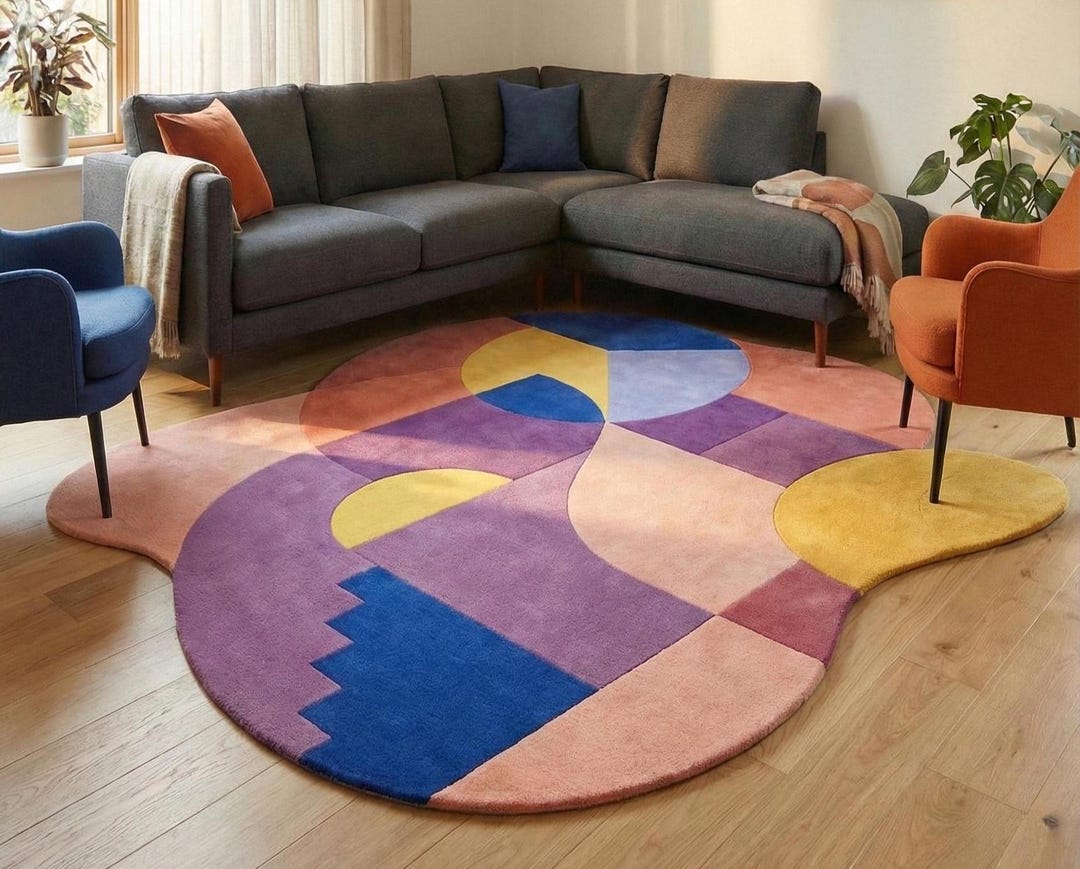 Hand Tufted Abstract Rug | Irregular Shape Wool Area Rug | Colorful ...