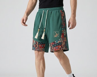 Men's Patchwork Shorts – Ethnic Pattern Summer Streetwear, Festival Outfit