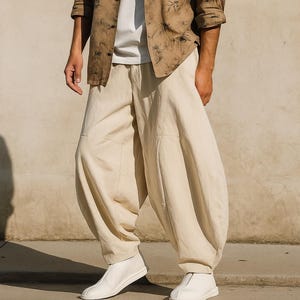 Men&#39;s Cotton Linen Harem Pants: Loose Fit Boho Trousers