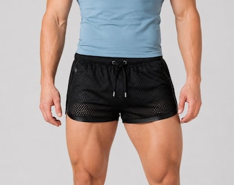 Men's Three Quarter Pants | Mesh Athletic Beach Shorts Breathable Drawstring Waist | Casual Summer Running Gym Wear