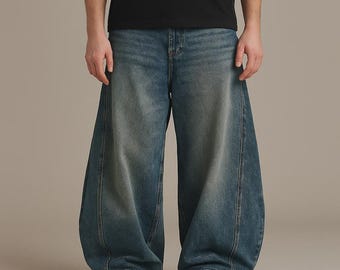 Men's Vintage Y2K Wide Leg Denim Jeans - Oversized Baggy Balloon Pants