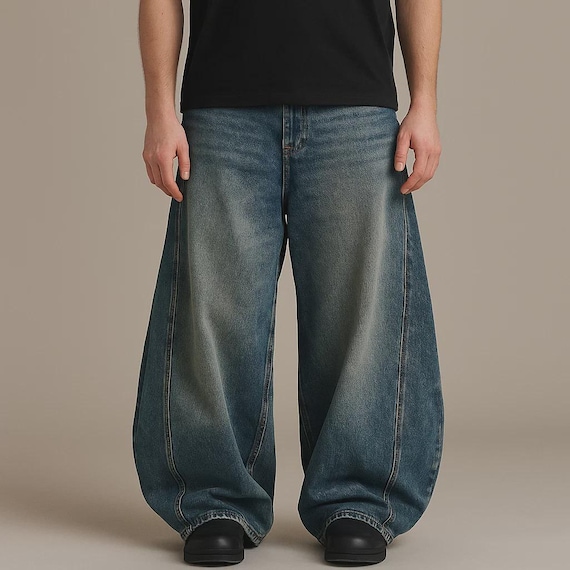 Men's Vintage Y2K Wide Leg Denim Jeans - Oversized Baggy Balloon