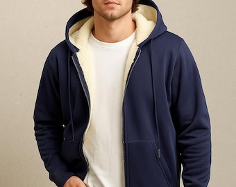 Herren Sherpa gefütterter Fleece-Hoodie - Warmes Winter-Zip-Up-Sweatshirt