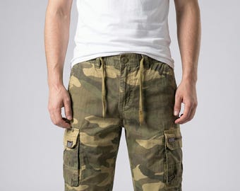 Men's Camouflage Cargo Shorts – Cotton Elastane Blend, Elastic Waist, Outdoor Streetwear