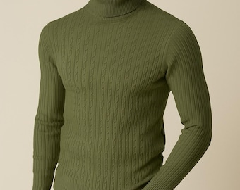 Men’s Slim Fit Cable Knit Turtleneck Sweater - Warm Knitwear