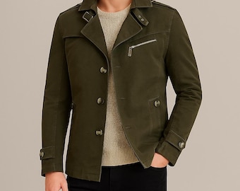 Men's Lightweight Trench Coat - Casual Style, Button Closure