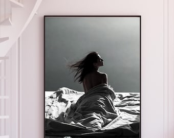 Black and White Fine Art, Editorial Photography Woman Afterbreak, Cinematic Emotional Wall Art Minimalist Printable Poster Digital Download