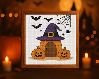 Witch Hat House Cross Stitch Pattern: Halloween Decor (digital PDF) - Etsy
