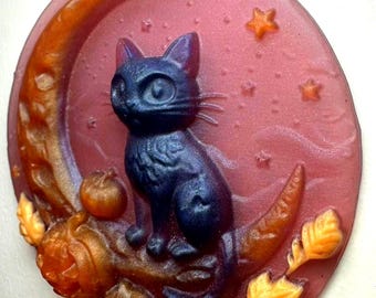 Resin Black Cat Crescent Moon Ornament – Gothic Halloween Decor