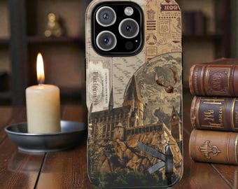 Serie de iPhone, Funda para teléfono, Funda para teléfono con castillo I Funda para teléfono con estética de escuela de magos vintage