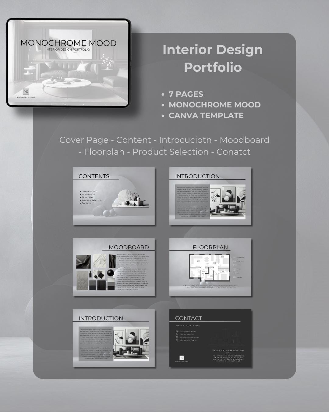 Monochrome Mood Interior Design Portfolio | Black & White Canva ...