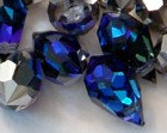 24 Preciosa Crystal Machine Cut Top Drilled Drop Pendants 9x15mm Emerald AB