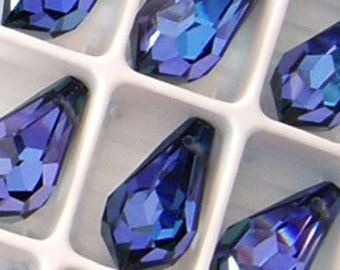 24 Preciosa Crystal Machine Cut Top Drilled Drop Pendants 9x15mm Emerald AB