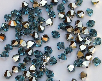 24pc - 4mm Swarovski Crystal Aquamarine CAL BiCone Spacer Beads Style 5301 aka 5328