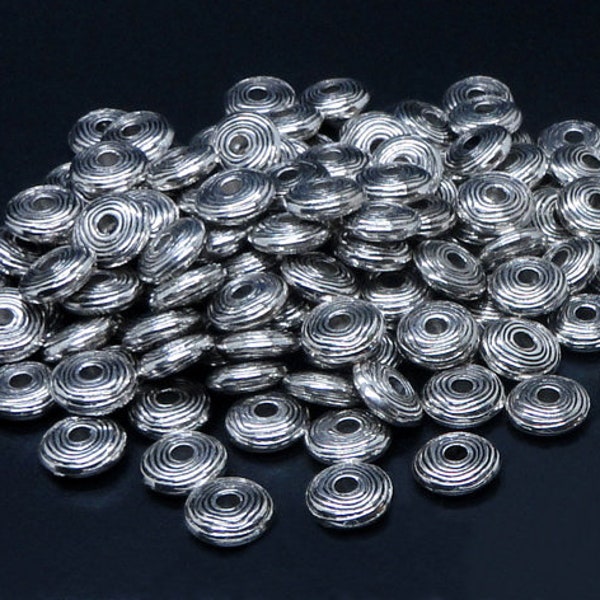 10pc - 15mm Vintage Silver Plated Round Rondelle Antiqued Design Spacer Beads