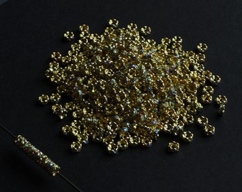 10pc - 4mm Rare Vintage Swarovski Crystal Clear AB Rhinestone Lacy Round Baby Rondelle Gold Plated Bead Spacers