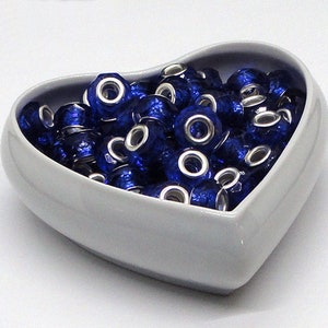 10pc - 15x9mm 925 Silver Plated Core Fits Pandora Style ROYAL BLUE Faceted Lucite Crystal Round Spacer Beads