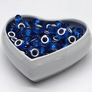 10pc - 15x9mm 925 Silver Plated Core Fits Pandora Style AQUA BLUE Faceted Lucite Crystal Round Spacer Beads