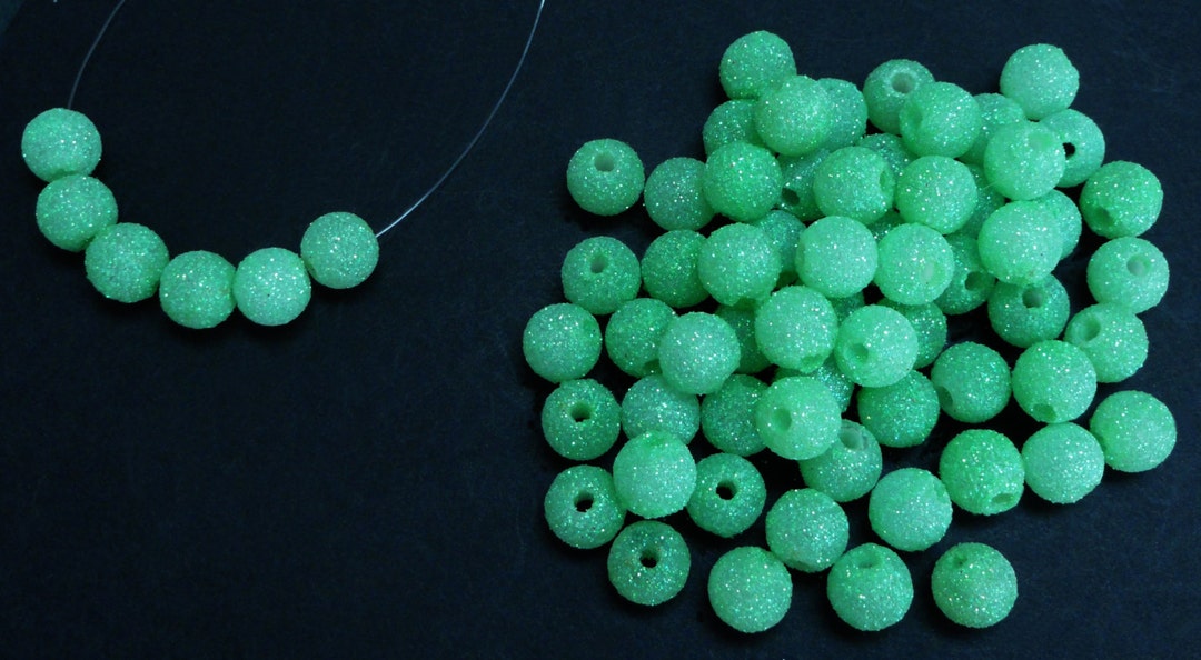 12pc 10mm Light Pastel Mint Green Round Sphere GLITTER Coated STARDUST ...