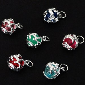 6pc COLOR MIX 20mm Silver Plated Intricate Dragon Wrapped Round Sphere Glass Pendants Charms