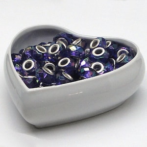 6pc - 15x10mm 925 Silver Plated Core Fits Pandora Style ROYAL PURPLE AB 2X Faceted Round Spacer Beads