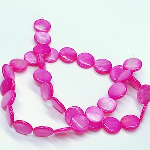 8pc - 12mm Smooth Mother Of Pearl Shell Bright CANDY PINK Round Coin Focal Bead Spacers
