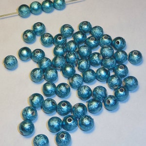 6pc - 10mm Textured Metallic FOILED Sky Blue Round Sphere STARDUST Style Spacer Beads