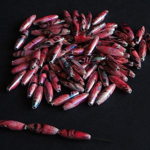 6pc - 20mm BLACK, WHITE & Red Marbled AB Olive Barrel Spacer Beads