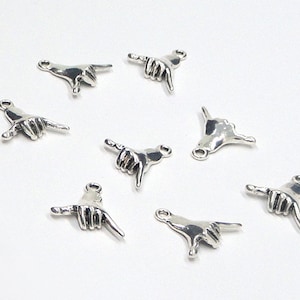 2pc - 24x22mm Tibet Tibetan Double Sided Silver Metal SIGN OF HORNS / Rock On Pendants Charms Drops