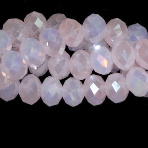 12pc - 6x4mm Thunder Polish Faceted Light PINK JADE AB 2X Crystal Rondelle Spacer Beads