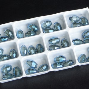 6pc - 8mm Thunder Polish Faceted BLUE SHIMMER 2X Crystal Rugby Barrel Spacer Beads