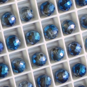 12pc - 8mm Thunder Polish Crystal Medium Blue Shimmer 2X 96 Facet Disco Ball Spacer Beads