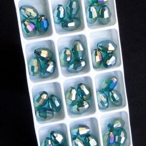 6pc - 10mm Thunder Polish Crystal Faceted Malachite Green AB 2X Rugby Barrel Spacer Beads
