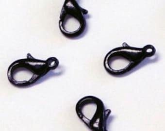 6pc - 14mm Colorized Enameled Jet Black Lobster Clasp Closure Findings