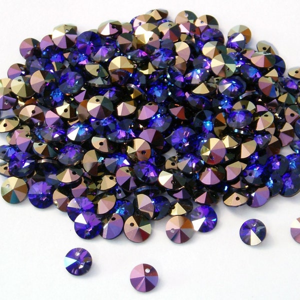 RARE 6pc - 6mm Swarovski Crystal HELIOTROPE Rivoli Round Disk Charm Pendants Drops Style 6200 aka 6428