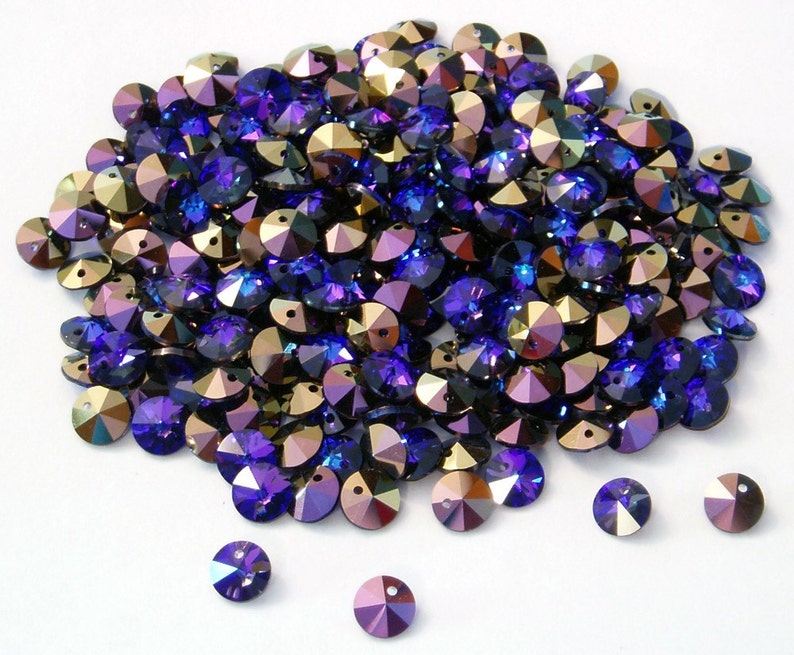 RARE 6pc 6mm Swarovski Crystal HELIOTROPE Rivoli Round Disk Charm Pendants Drops Style 6200 aka 6428 image 1