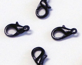 6pc - 12mm Colorized Enameled Jet Black Lobster Clasp Closure Findings