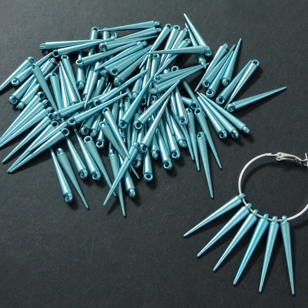 20pc - 22mm METALLIC Turquoise BLUE MATTE Spike Accent Dangle Charm Drop Pendants