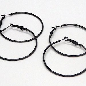 2pc - 78mm Shiny Colorized JET BLACK Round Circle Hoop Earrings Jewelry Findings Supply