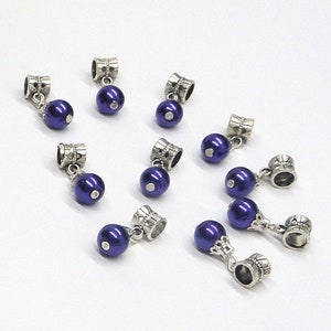 4pc - 20x7mm Silver Plated Round ROYAL PURPLE Pearl Drop Pendants Charms Fits Pandora Style Jewelry